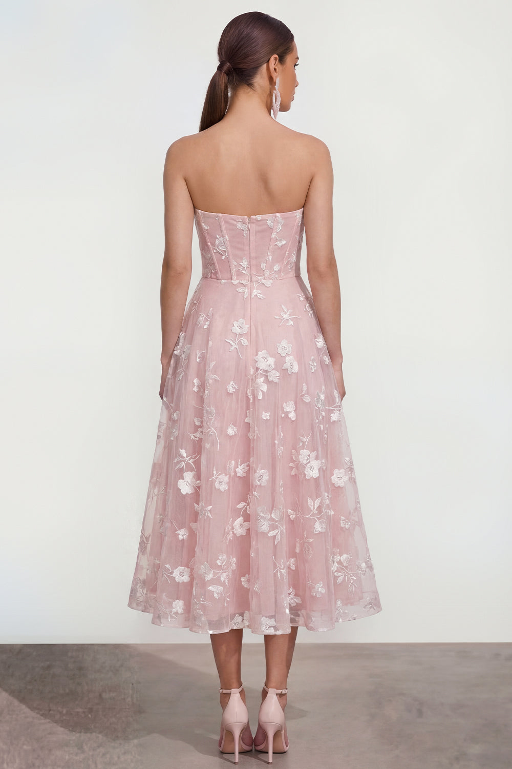 Strapless Corset Lilac A Line Floral Maxi Wedding Guest Dress