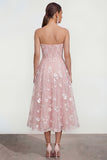 Strapless Corset Lilac A Line Floral Maxi Wedding Guest Dress
