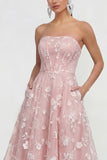 Strapless Corset Lilac A Line Floral Maxi Wedding Guest Dress