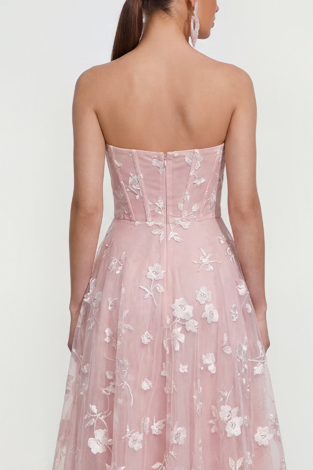 Strapless Corset Lilac A Line Floral Maxi Wedding Guest Dress