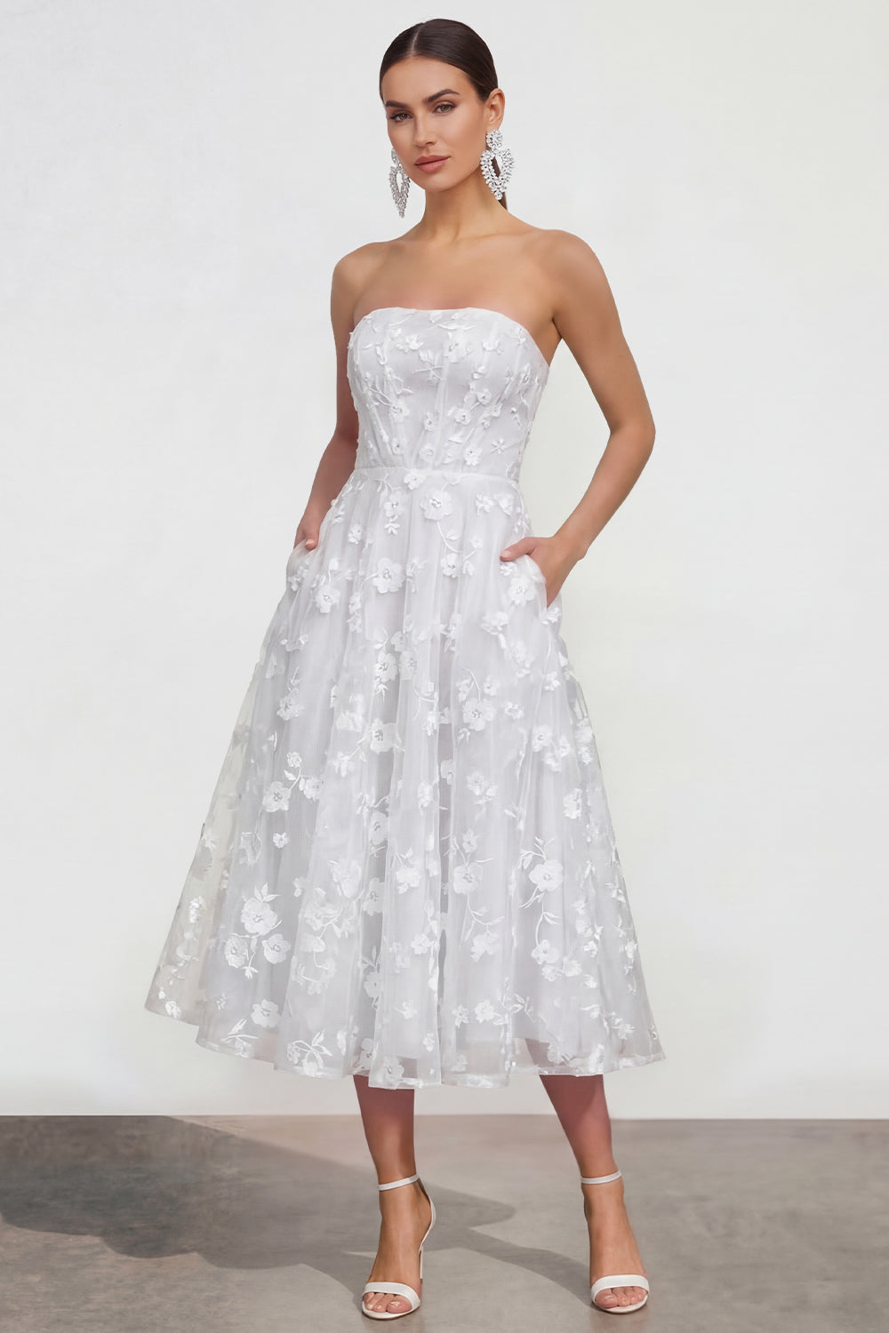 Strapless Corset Lilac A Line Floral Maxi Wedding Guest Dress