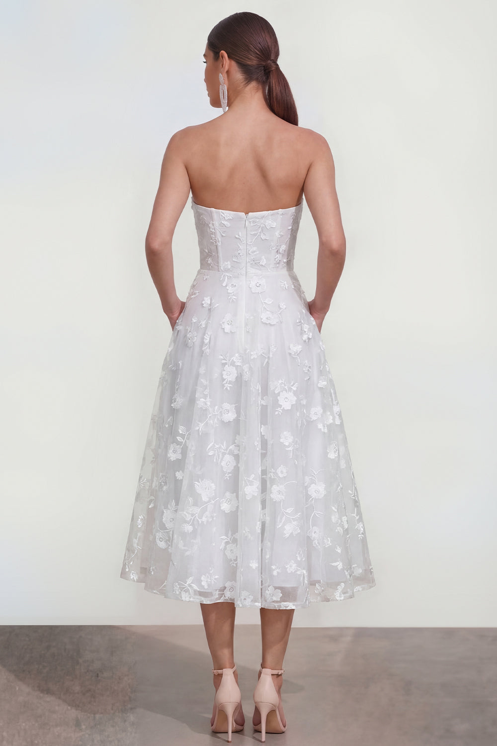 Strapless Corset Lilac A Line Floral Maxi Wedding Guest Dress