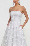 Strapless Corset Lilac A Line Floral Maxi Wedding Guest Dress