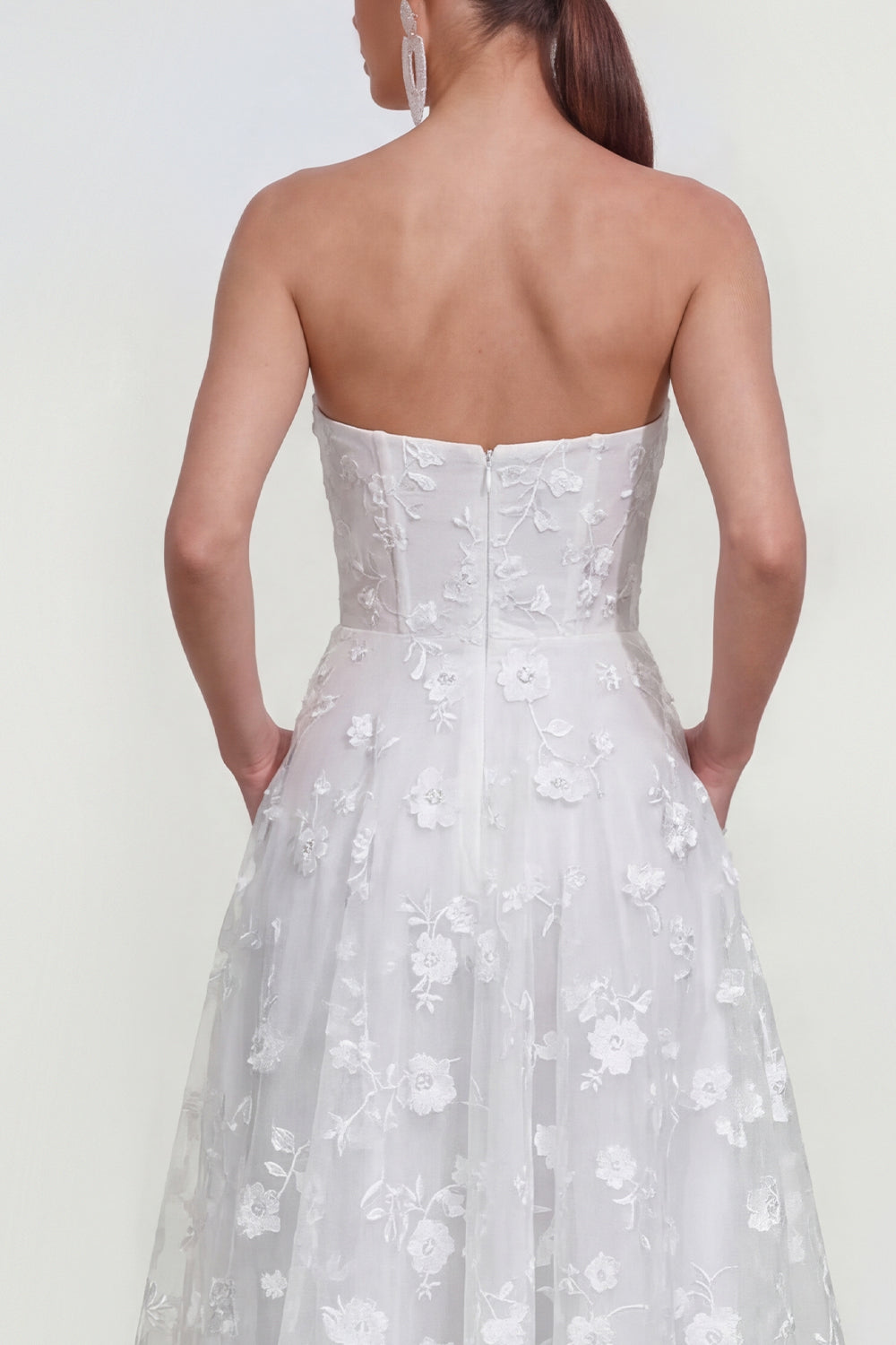 Strapless Corset Lilac A Line Floral Maxi Wedding Guest Dress