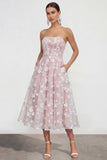 Strapless Corset Lilac A Line Floral Maxi Wedding Guest Dress