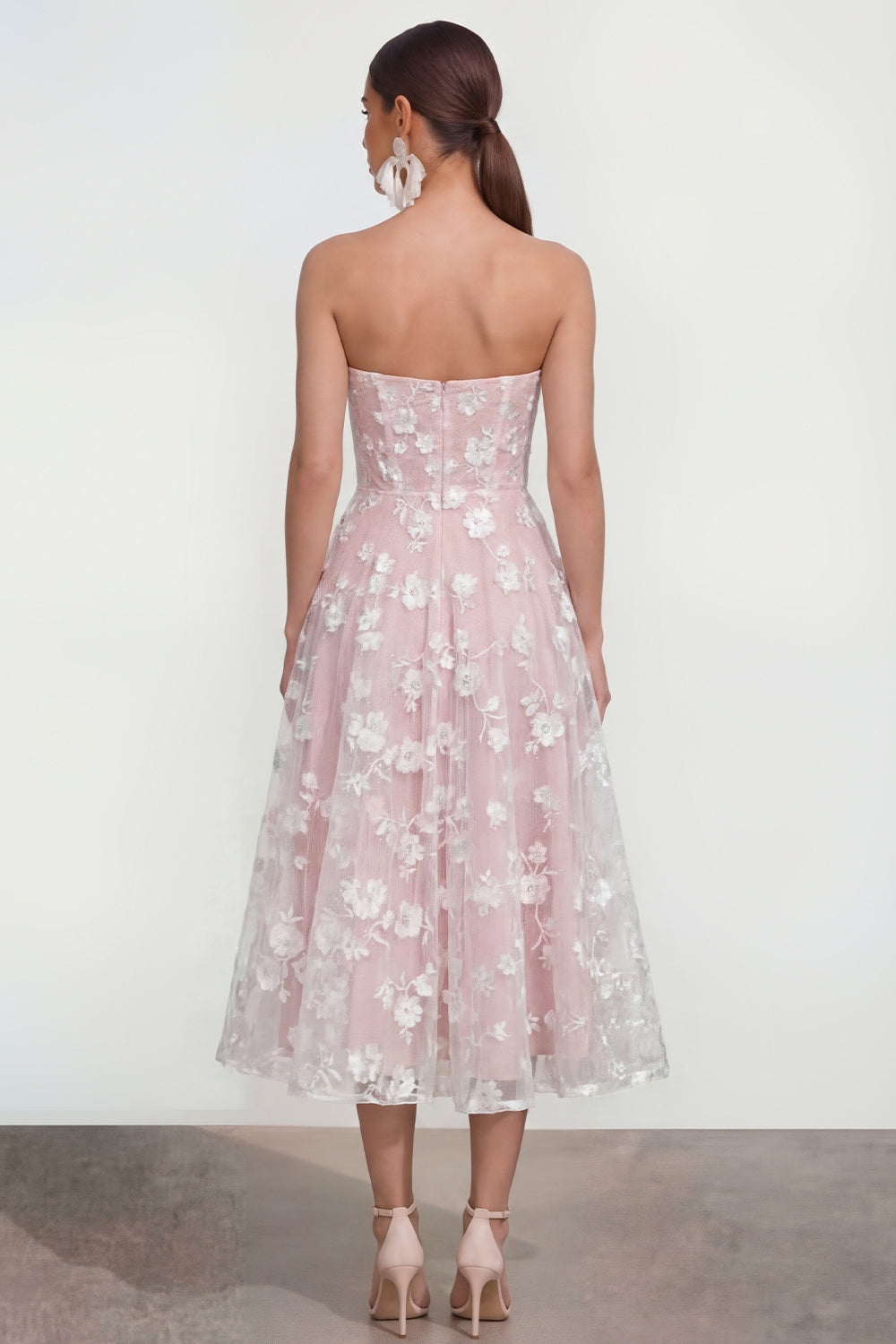 Strapless Corset Lilac A Line Floral Maxi Wedding Guest Dress