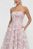Strapless Corset Lilac A Line Floral Maxi Wedding Guest Dress