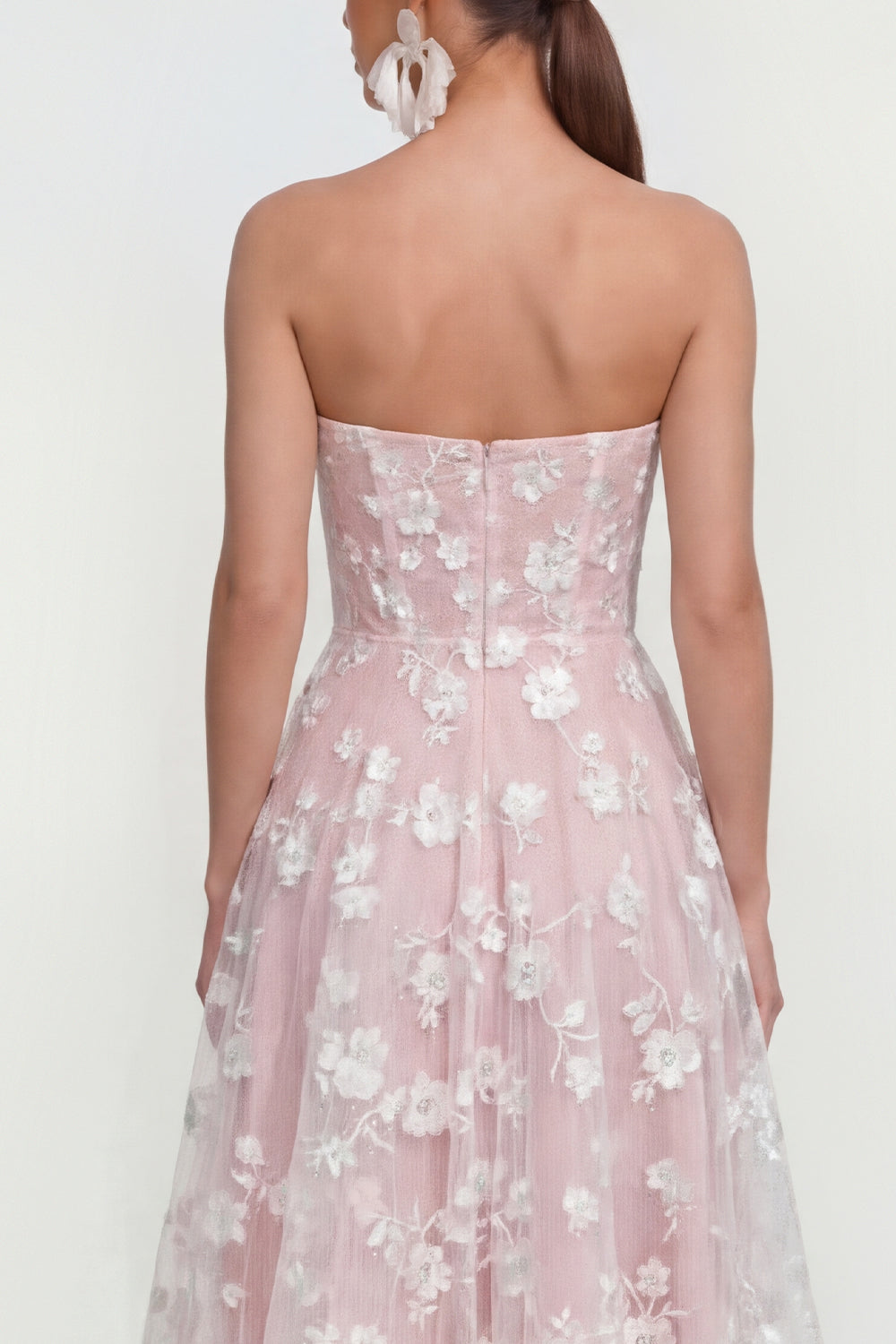 Strapless Corset Lilac A Line Floral Maxi Wedding Guest Dress