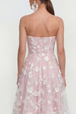 Strapless Corset Lilac A Line Floral Maxi Wedding Guest Dress