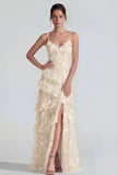 Spaghetti Straps Blue A Line Floral Maxi Wedding Guest Dress with Ruffles