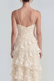 Spaghetti Straps Blue A Line Floral Maxi Wedding Guest Dress with Ruffles