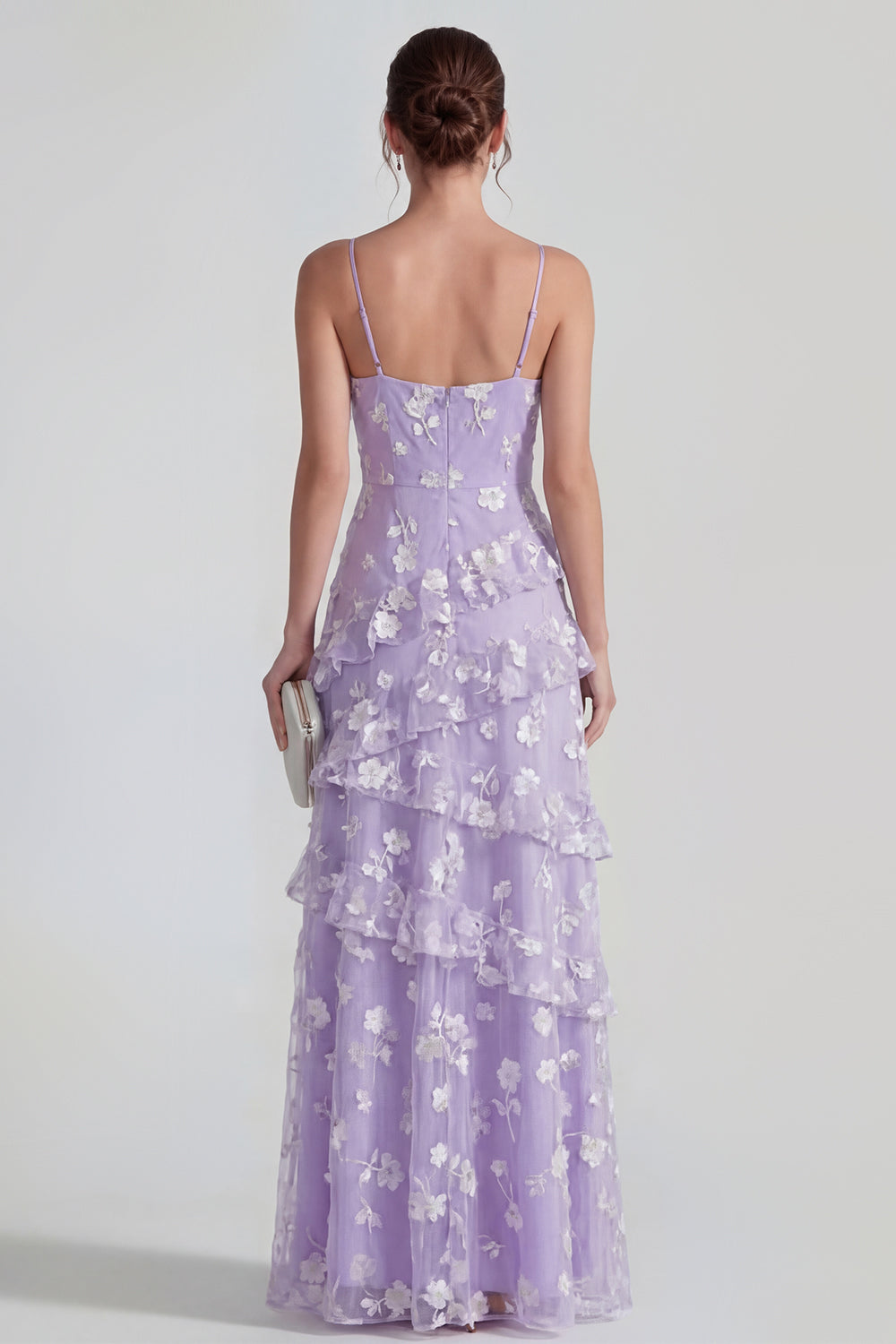 Spaghetti Straps Blue A Line Floral Maxi Wedding Guest Dress with Ruffles