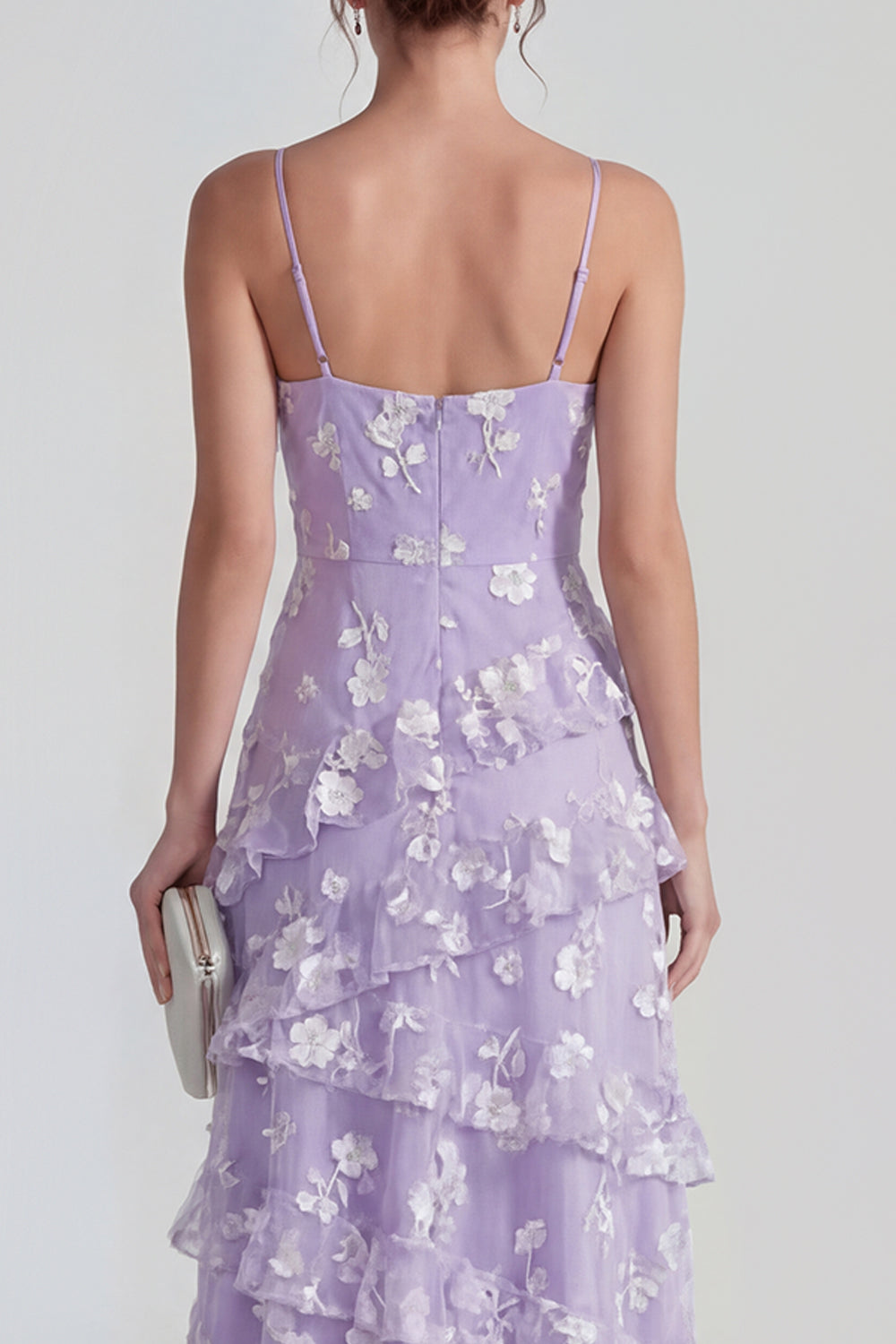 Spaghetti Straps Blue A Line Floral Maxi Wedding Guest Dress with Ruffles