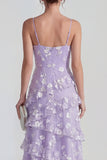Spaghetti Straps Blue A Line Floral Maxi Wedding Guest Dress with Ruffles