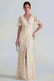 Pink Floral Flutter Sleeves Sheath Maxi Ruched Wedding Guest Dress with Slit