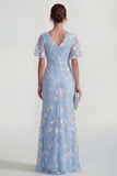 Pink Floral Flutter Sleeves Sheath Maxi Ruched Wedding Guest Dress with Slit
