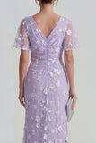 Pink Floral Flutter Sleeves Sheath Maxi Ruched Wedding Guest Dress with Slit