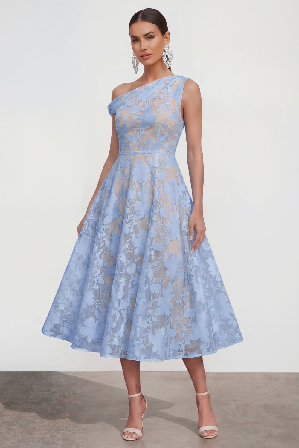 Yellow Floral A Line One Shoulder Maxi Wedding Guest Dress
