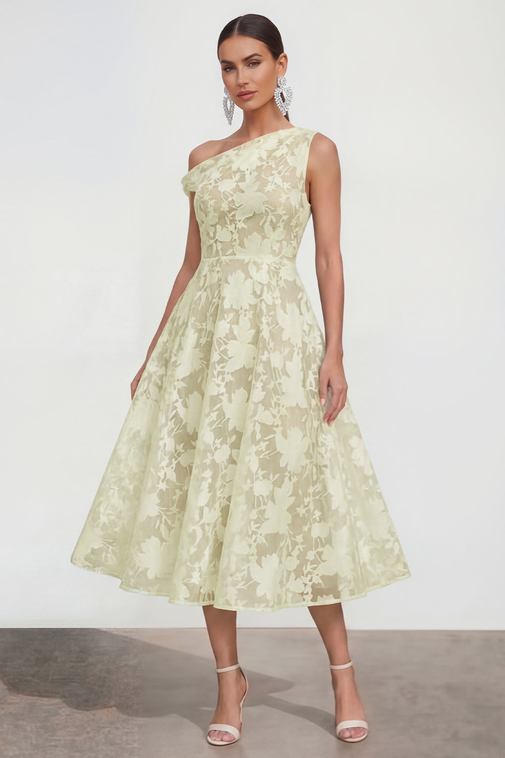 Yellow Floral A Line One Shoulder Maxi Wedding Guest Dress