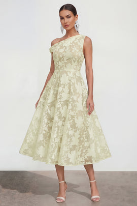Yellow Floral A Line One Shoulder Maxi Wedding Guest Dress