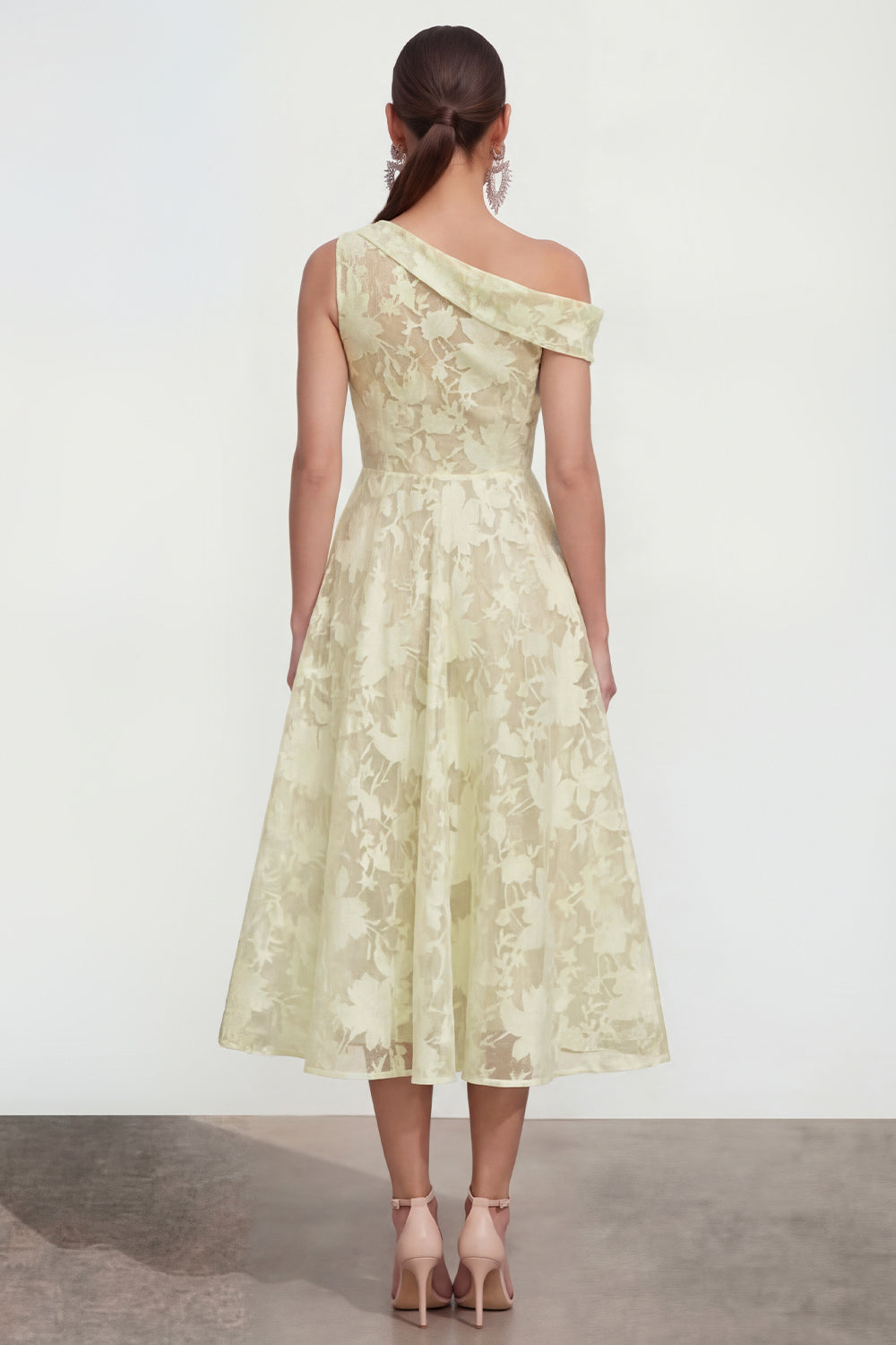 Yellow Floral A Line One Shoulder Maxi Wedding Guest Dress