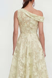 Yellow Floral A Line One Shoulder Maxi Wedding Guest Dress