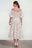 Blue Floral A Line Puff Sleeves Ruched Maxi Wedding Guest Dress
