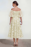 Blue Floral A Line Puff Sleeves Ruched Maxi Wedding Guest Dress