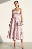 Blue A Line Floral Maxi Thick Straps Wedding Guest Dress