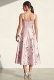 Blue A Line Floral Maxi Thick Straps Wedding Guest Dress