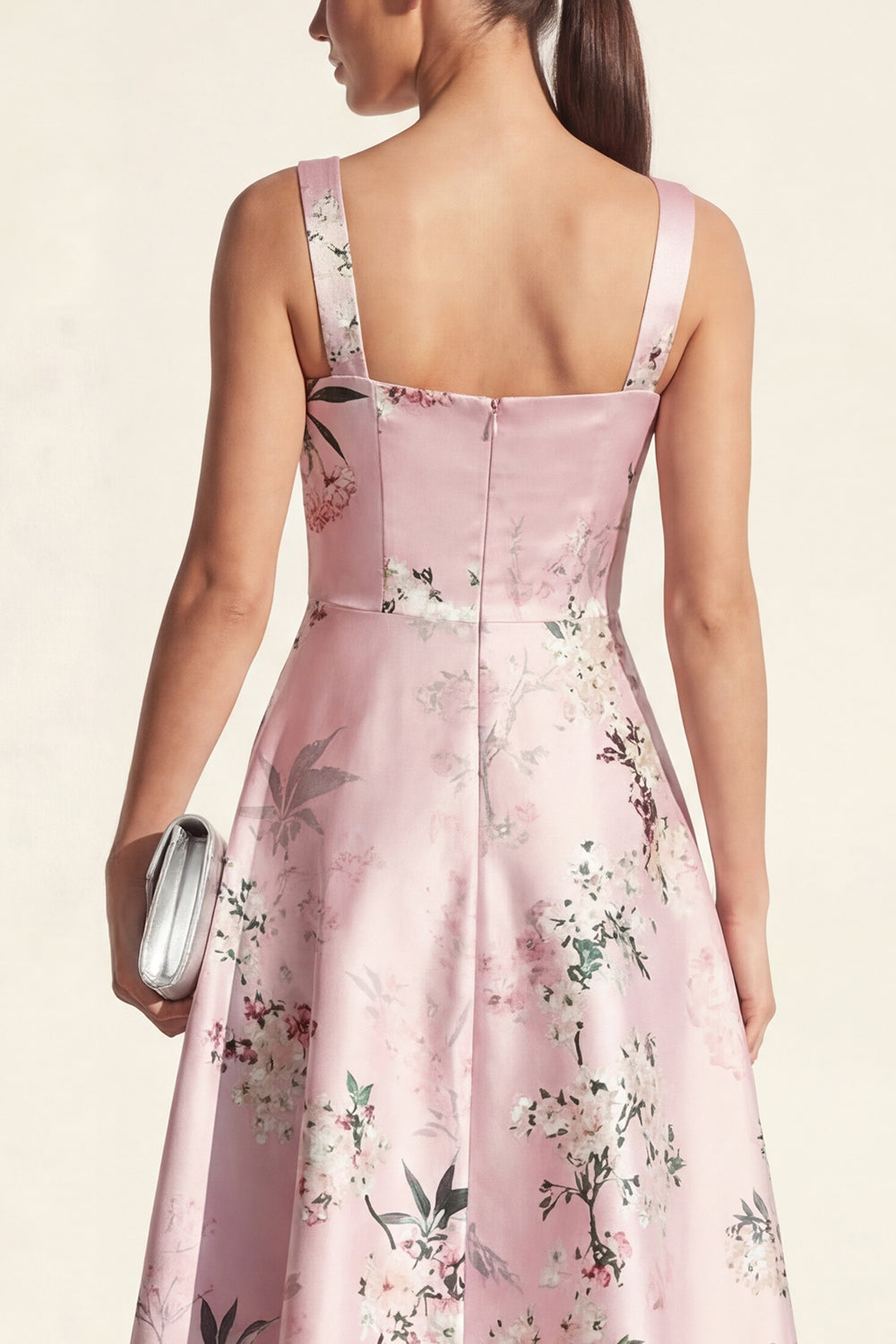 Blue A Line Floral Maxi Thick Straps Wedding Guest Dress