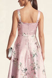 Blue A Line Floral Maxi Thick Straps Wedding Guest Dress