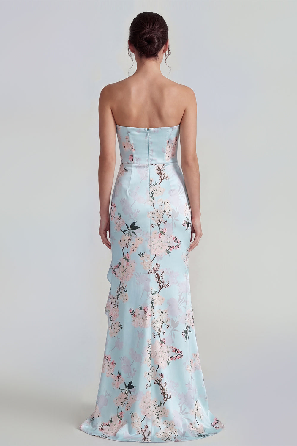 Corset Mermaid Long Pink Floral Wedding Guest Dress with Ruffles