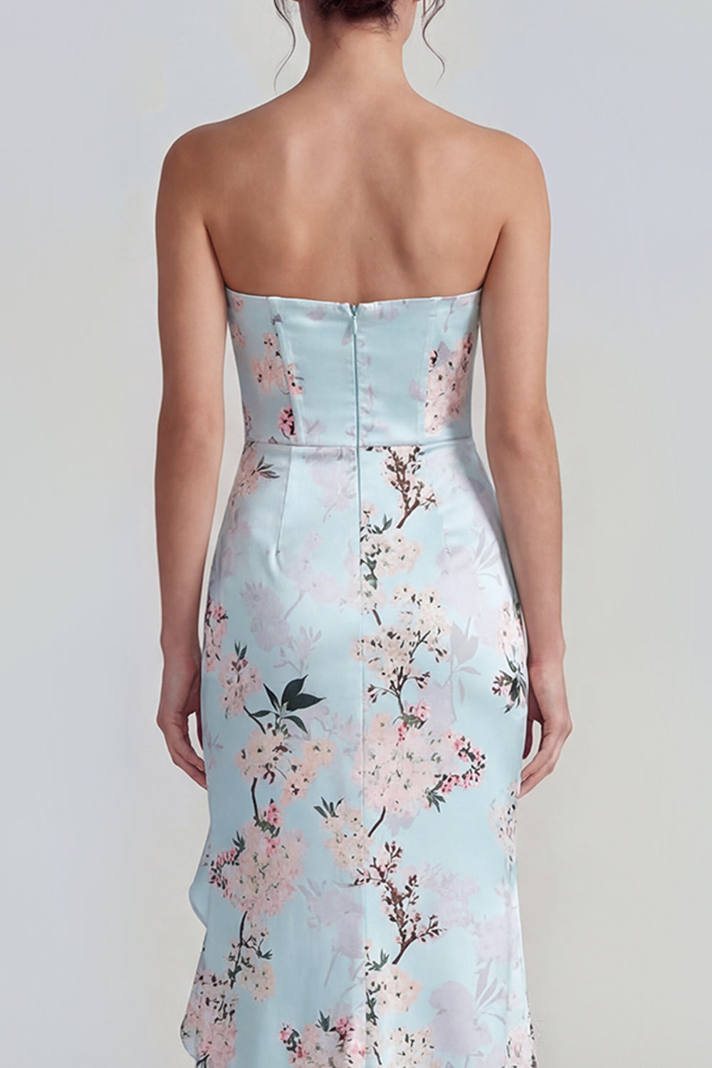 Corset Mermaid Long Pink Floral Wedding Guest Dress with Ruffles