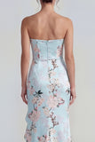 Corset Mermaid Long Pink Floral Wedding Guest Dress with Ruffles