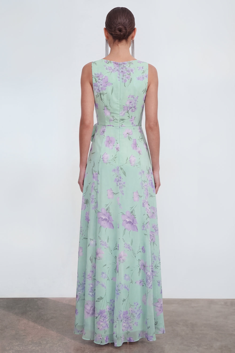 Blue Pink Flower Sheath Maxi Beach Wedding Guest Dress with Ruffles