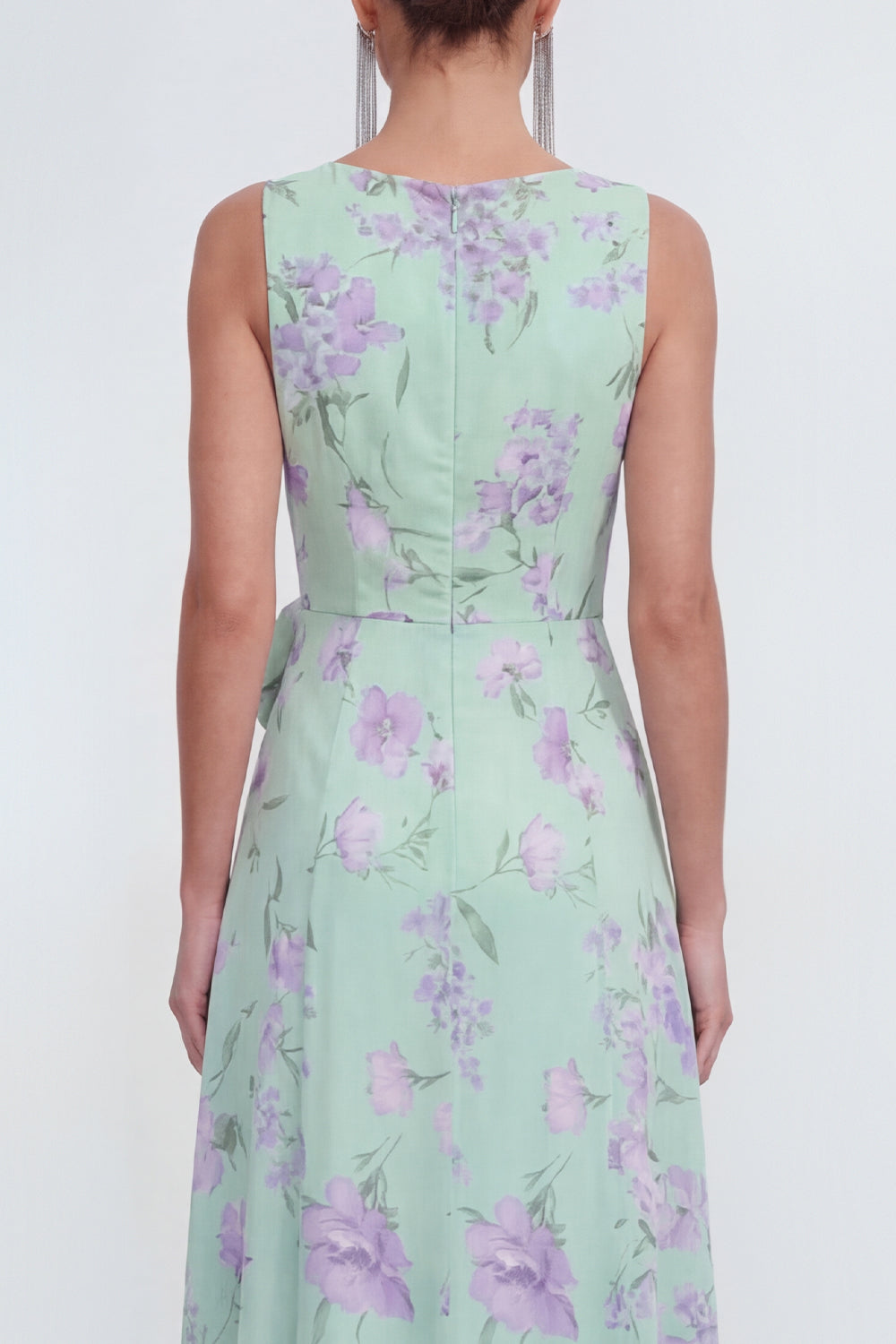 Blue Pink Flower Sheath Maxi Beach Wedding Guest Dress with Ruffles