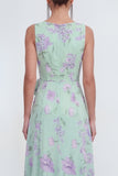 Blue Pink Flower Sheath Maxi Beach Wedding Guest Dress with Ruffles