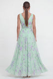 A Line Blue Pink Flower Ruched Maxi Beach Wedding Guest Dress