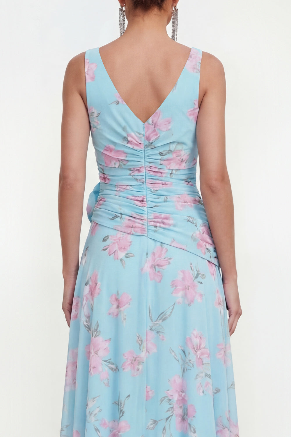 Ruffled Maxi Green Purple Flower Beach Wedding Guest Dress with Slit
