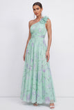 Ruched Maxi Blue Pink Flower A Line Beach Wedding Guest Dress
