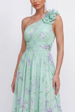 Ruched Maxi Blue Pink Flower A Line Beach Wedding Guest Dress