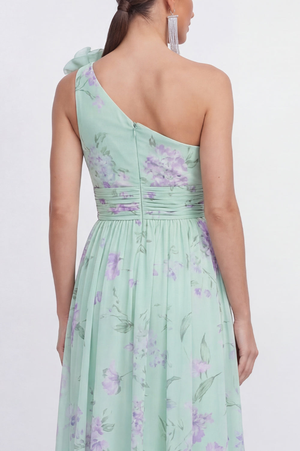 Ruched Maxi Blue Pink Flower A Line Beach Wedding Guest Dress