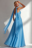 Strapless Ruched Long Butter Yellow Neck Scarf Boho Bridesmaid Dress with Slit