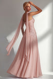 Strapless Ruched Long Butter Yellow Neck Scarf Boho Bridesmaid Dress with Slit