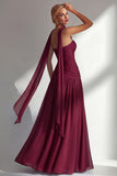 Strapless Ruched Long Butter Yellow Neck Scarf Boho Bridesmaid Dress with Slit