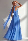 Strapless Ruched Long Butter Yellow Neck Scarf Boho Bridesmaid Dress with Slit
