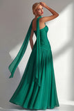 Strapless Ruched Long Butter Yellow Neck Scarf Boho Bridesmaid Dress with Slit