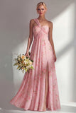 Blue Pink Flower Convertible Wear Long Boho Bridesmaid Dress with Slit