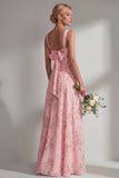 Blue Pink Flower Convertible Wear Long Boho Bridesmaid Dress with Slit